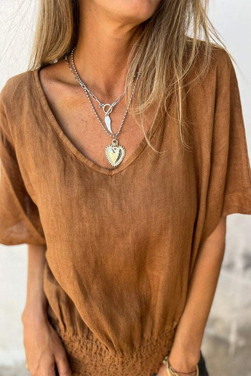 100% Pure Linen Natural Sophistication Short-sleeve Blouse
