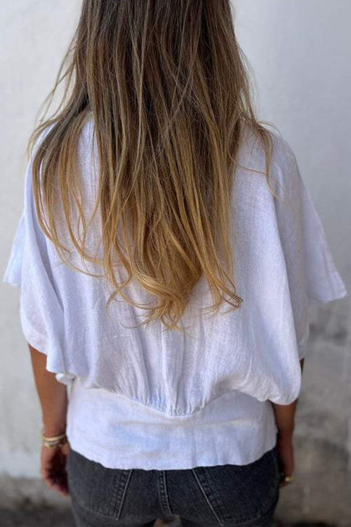 100% Pure Linen Natural Sophistication Short-sleeve Blouse