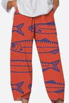 Red breathable cropped pants with artistic sardine pattern and relaxed fit