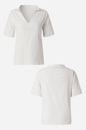 Cotton-Linen V-Neck  Relaxed Fit Shirt