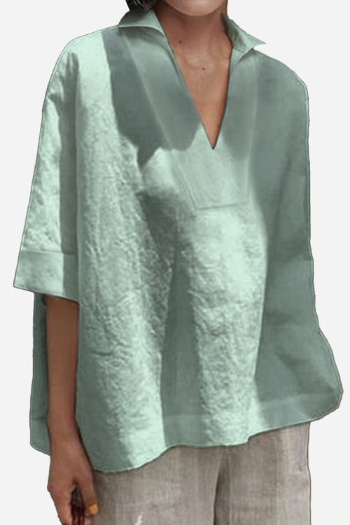 Cotton-Linen V-Neck  Relaxed Fit Shirt