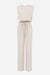 Breathable cotton-linen blend two-piece sleeveless top and drawstring pants set in beige