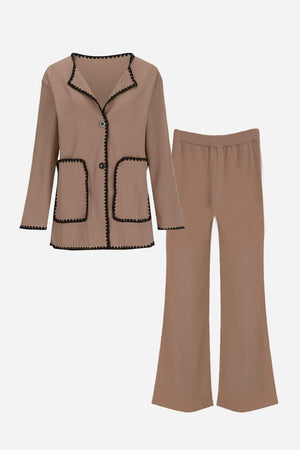 Mix & Match Contrast-Trim Knit Cardigan Set