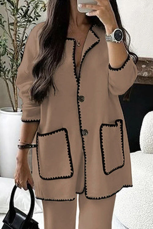 Mix & Match Contrast-Trim Knit Cardigan Set