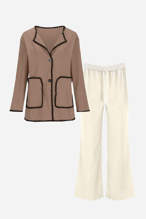 Mix & Match Contrast-Trim Knit Cardigan Set