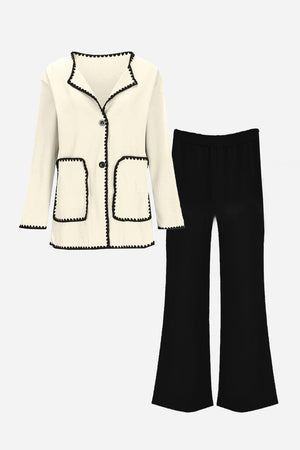Mix & Match Contrast-Trim Knit Cardigan Set