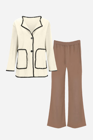 Mix & Match Contrast-Trim Knit Cardigan Set