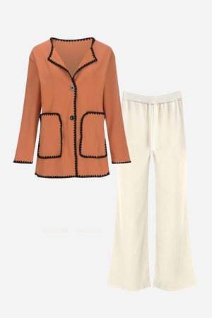 Mix & Match Contrast-Trim Knit Cardigan Set