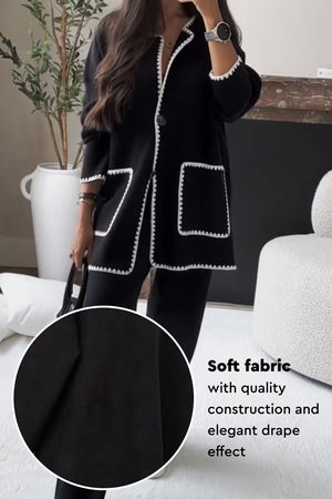 Mix & Match Contrast-Trim Knit Cardigan Set
