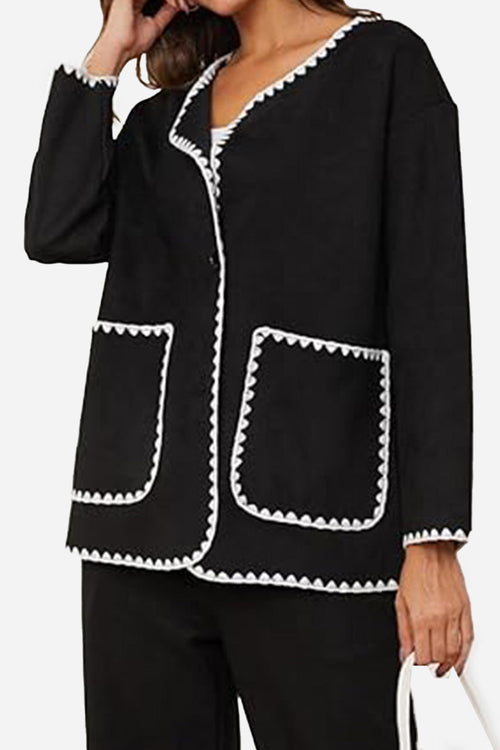 Mix & Match Contrast-Trim Knit Cardigan Set