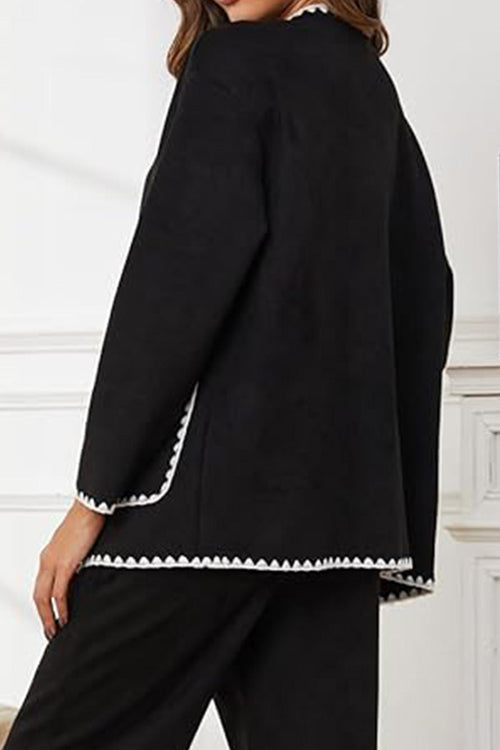 Mix & Match Contrast-Trim Knit Cardigan Set