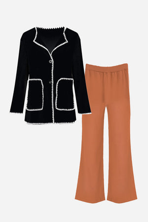 Mix & Match Contrast-Trim Knit Cardigan Set