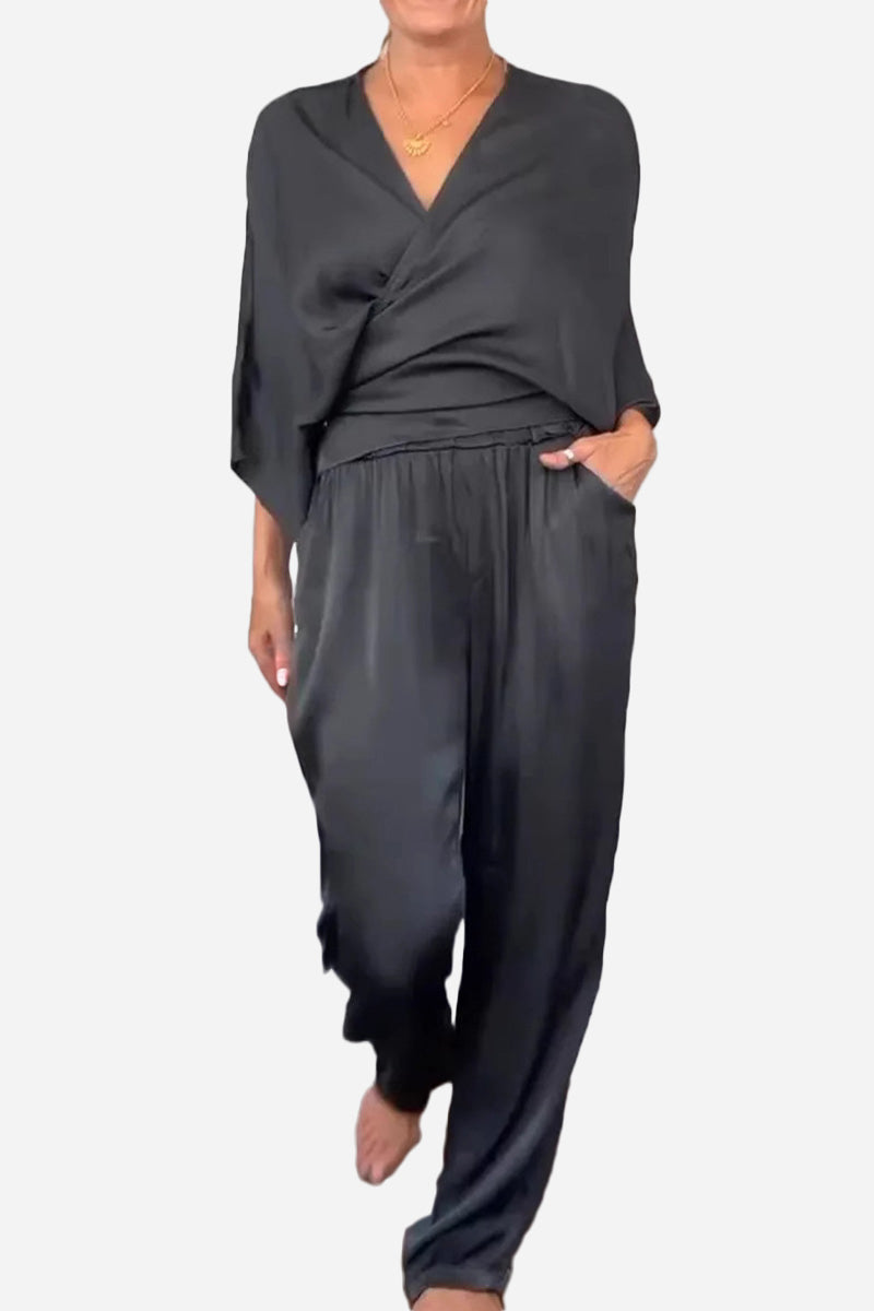 Satin Wrap Lounge Two-Piece Set