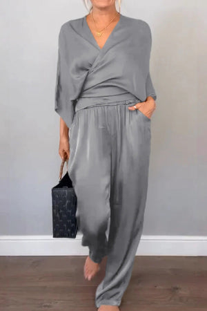 Satin Wrap Lounge Two-Piece Set