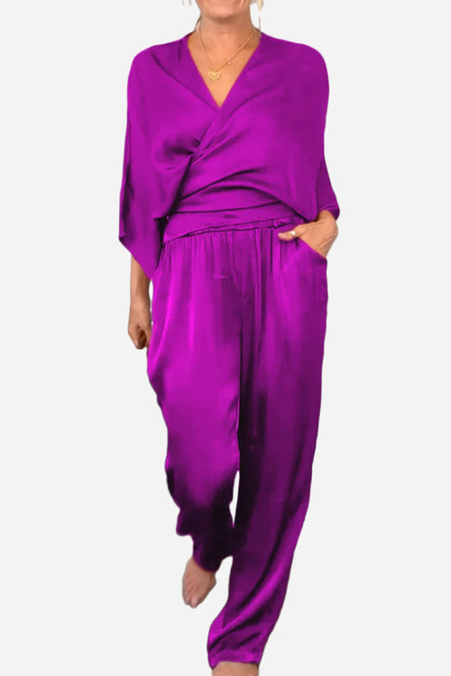 Satin Wrap Lounge Two-Piece Set