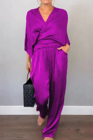 Satin Wrap Lounge Two-Piece Set