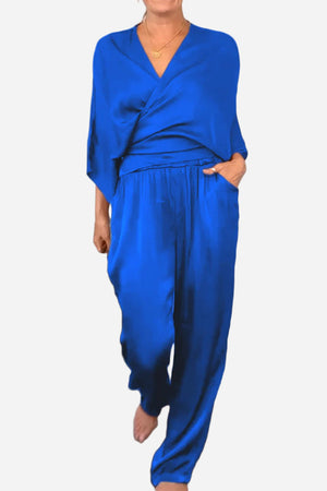 Satin Wrap Lounge Two-Piece Set