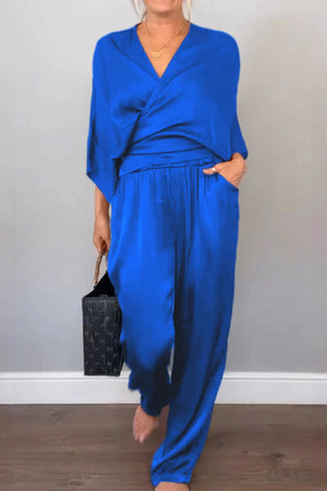 Satin Wrap Lounge Two-Piece Set