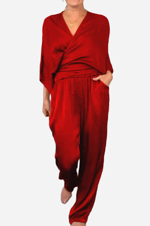 Satin Wrap Lounge Two-Piece Set