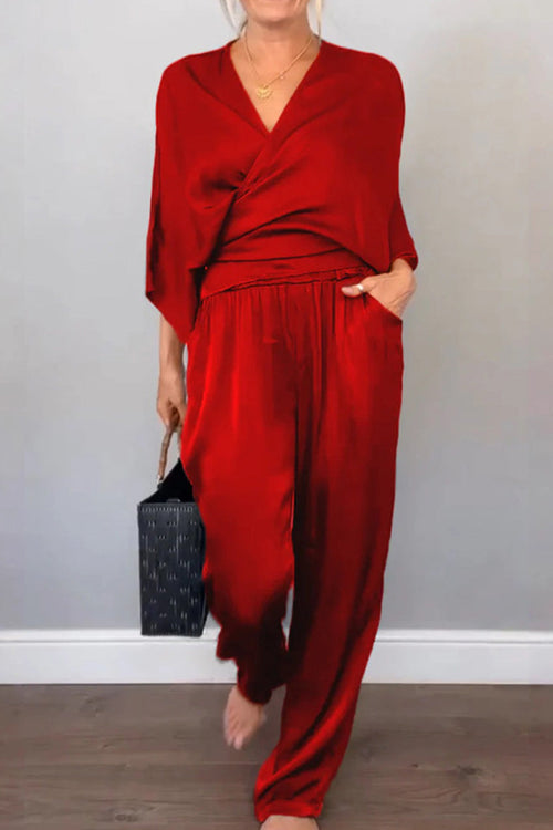 Satin Wrap Lounge Two-Piece Set