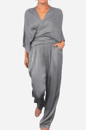 Satin Wrap Lounge Two-Piece Set