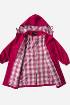 Junior water resistant oversized hooded kids windbreaker rain jacket with checkered lining