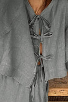 100 cotton long-sleeve crop top and maxi skirt set with tie-front detail in soft breathable fabric