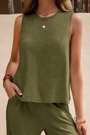 Travel-Friendly Sleeveless Wide Leg Pants Set