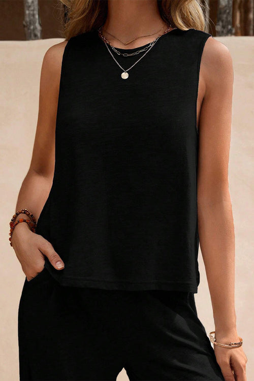 Travel-Friendly Sleeveless Wide Leg Pants Set