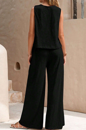 Travel-Friendly Sleeveless Wide Leg Pants Set