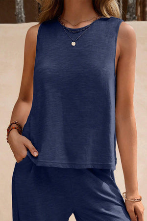 Travel-Friendly Sleeveless Wide Leg Pants Set