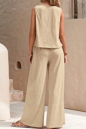 Travel-Friendly Sleeveless Wide Leg Pants Set