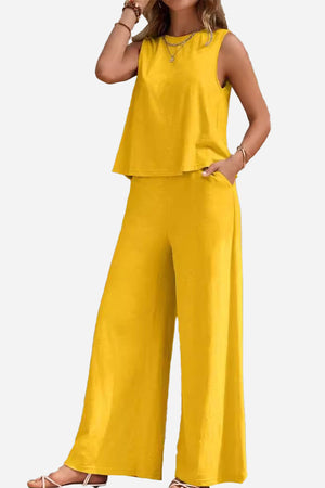 Travel-Friendly Sleeveless Wide Leg Pants Set