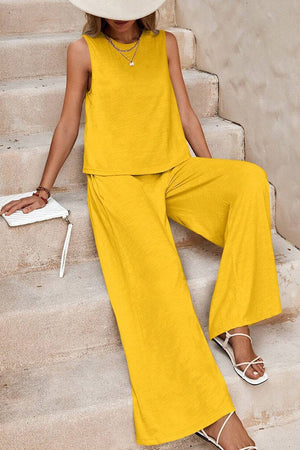 Travel-Friendly Sleeveless Wide Leg Pants Set
