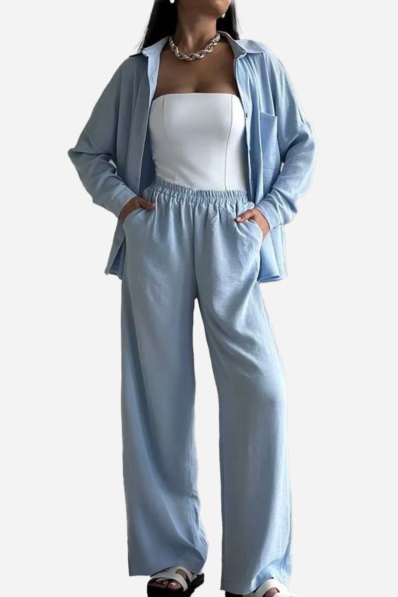 Travel-Friendly Relaxed Fit Wide-Leg Two-Piece Set