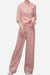 women's breathable cotton-linen pink wrap top and wide leg pants set