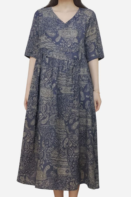 Beachside Bookstore Cotton Linen Midi Dress