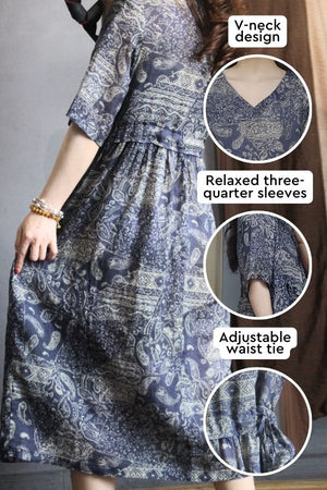 Beachside Bookstore Cotton Linen Midi Dress