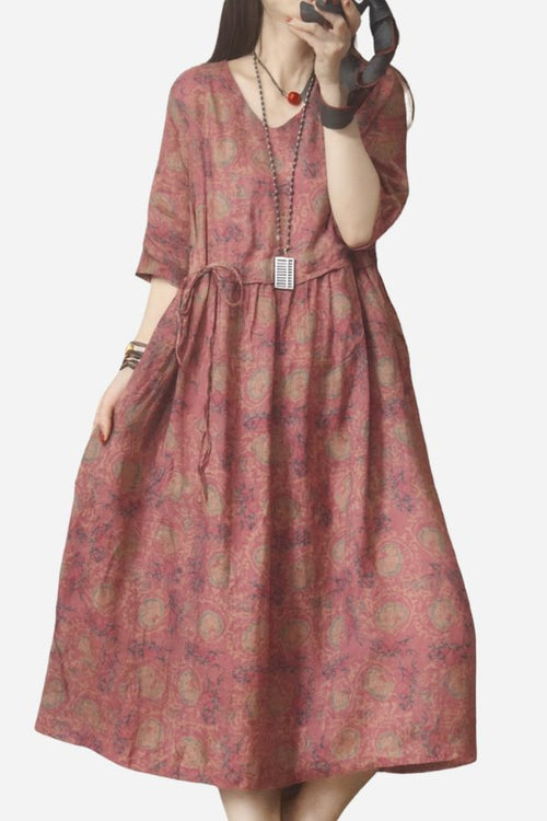 Beachside Bookstore Cotton Linen Midi Dress