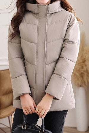 Women's Everyday Warmth Coat mid-length hooded lightweight thermal winter jacket in beige