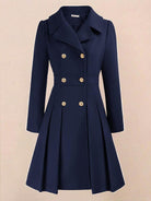 Tailored fit and flare trench coat with A-line silhouette and double-breasted buttons in smooth non-wool fabric