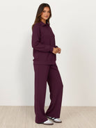Wrinkle-free casual two-piece polo set with structured breathable fabric and high-waisted pants