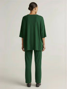 Oversized long-line loungewear set with pullover and straight-leg pants in soft knit fabric