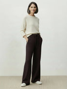 Lightweight wool lyocell blend wide leg pants with soft brushed surface and relaxed fit
