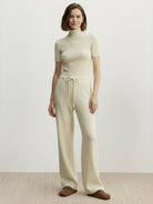 Lightweight wool lyocell wide leg pants with soft brushed texture and relaxed fit