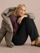Lightweight wool lyocell blend wide leg pants with soft brushed texture and relaxed fit