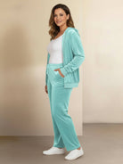Plus size velour zip-up tracksuit with hoodie and straight-leg pants in soft plush fabric