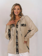 CloudKnit Oversized Hooded Shacket in waffle knit with button-front and drawstring hood