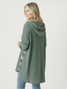 CloudKnit Oversized Hooded Shacket with waffle knit texture and button-front closure