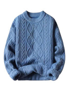 Oversized cable-knit crewneck sweater with dropped shoulders and ribbed trim